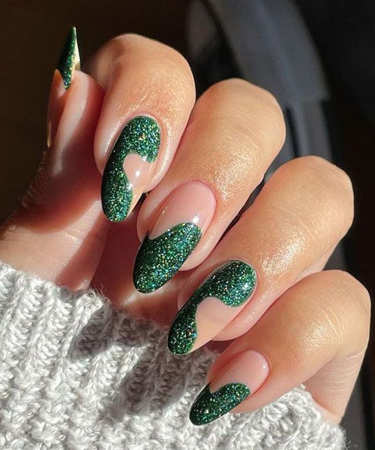 Emerald Green and Silver Nail Designs