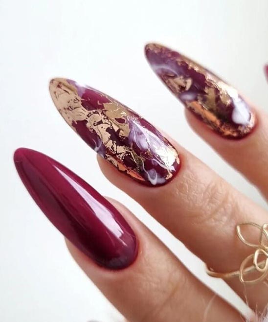 Fall Nails Burgundy and Gold