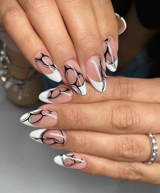 French Manicure Black and White Nails