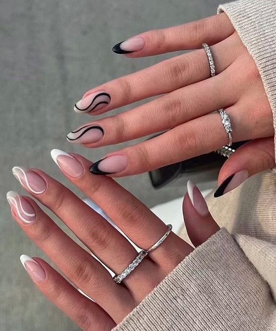 French Manicure Nail Art Black and White
