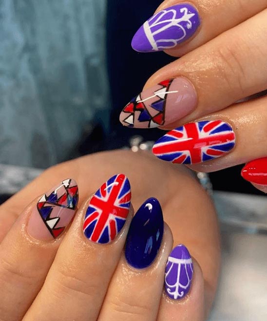 French Nails With Royal Blue Design