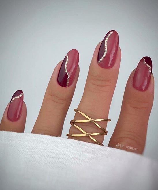 Gel Nails Burgundy and Gold