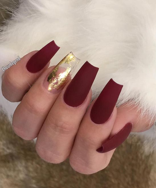 Gold Nails With Burgundy