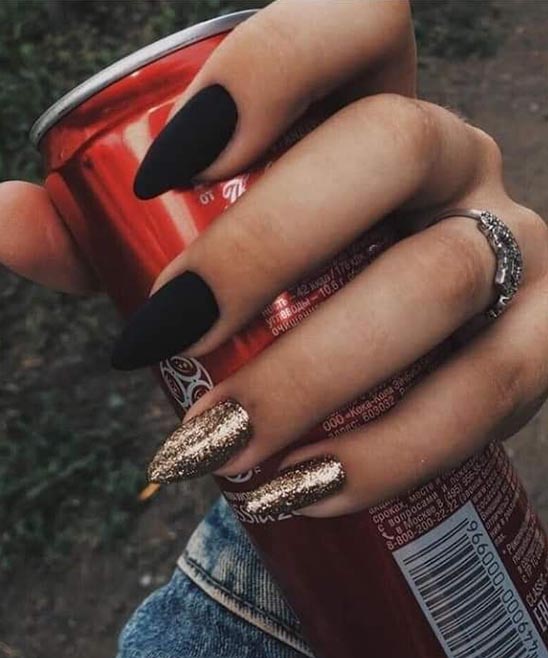 Gold and Black Coffin Acrylic Nails