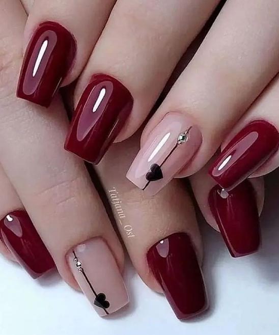 Gold and Burgundy Acrylic Nails