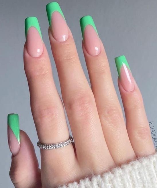 Green Nails With Designs