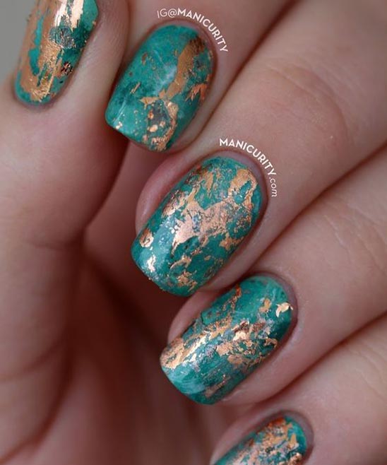 Green and Gold Nails Designs