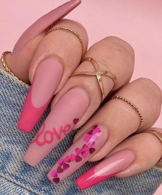 Hot Pink Coffin Nails With Glitter