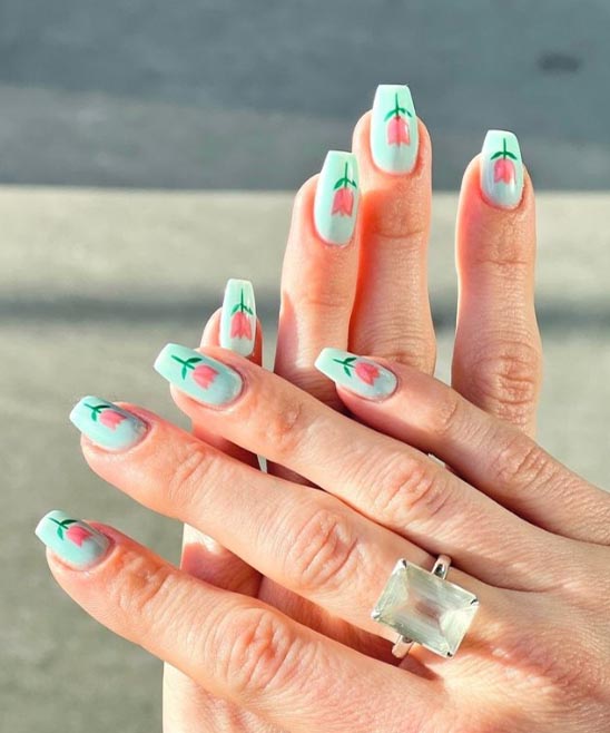 Light Blue Nail With Design