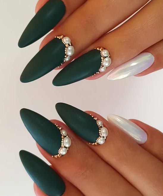 Light Green Nails With Design