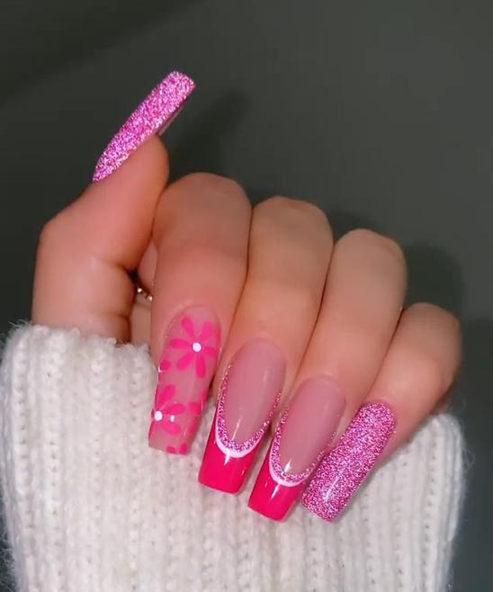 Light Pink Coffin Nails With Design