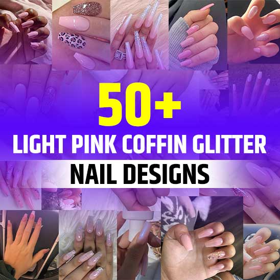 Light Pink Coffin Nails with Glitter