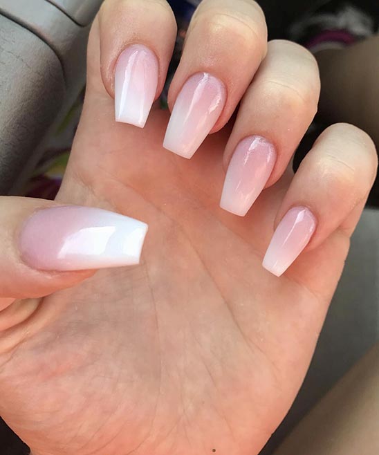 Light Pink Coffin Nails with Silver Glitter