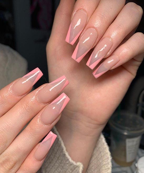 Light Pink With Glitter Coffin Nails