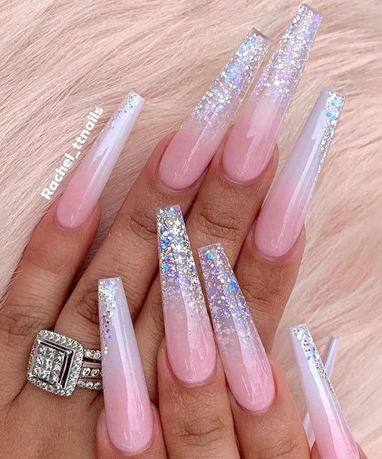 Light Pink and Glitter Coffin Nails