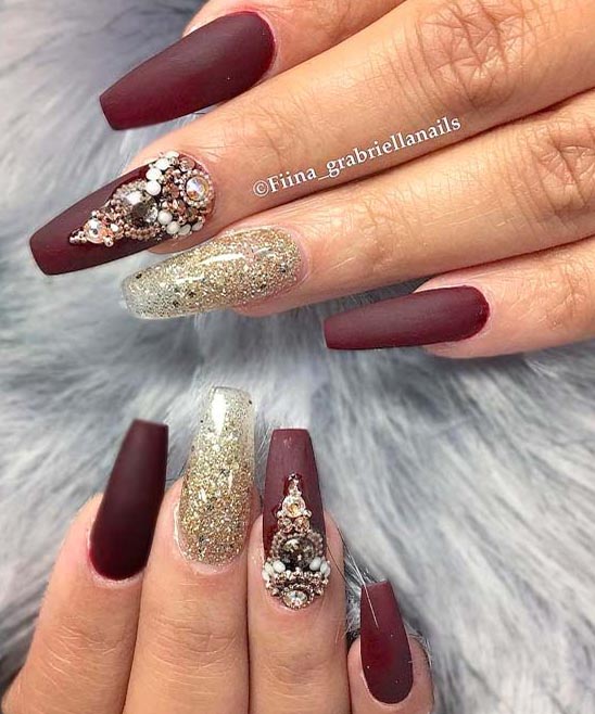 Long Burgundy Matte Nails