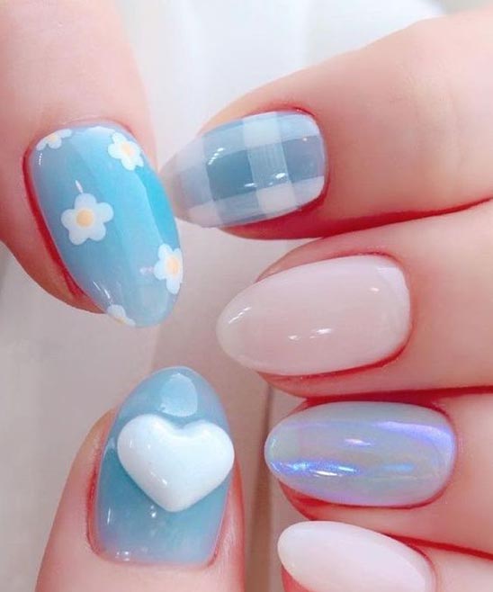 Matte Baby Blue Nails With Design