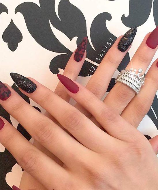 Matte Black and Burgundy Nails