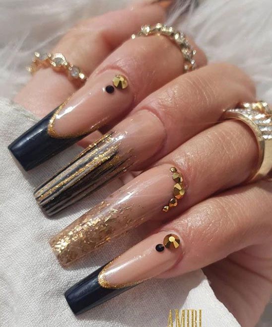 Matte Black and Rose Gold Nails