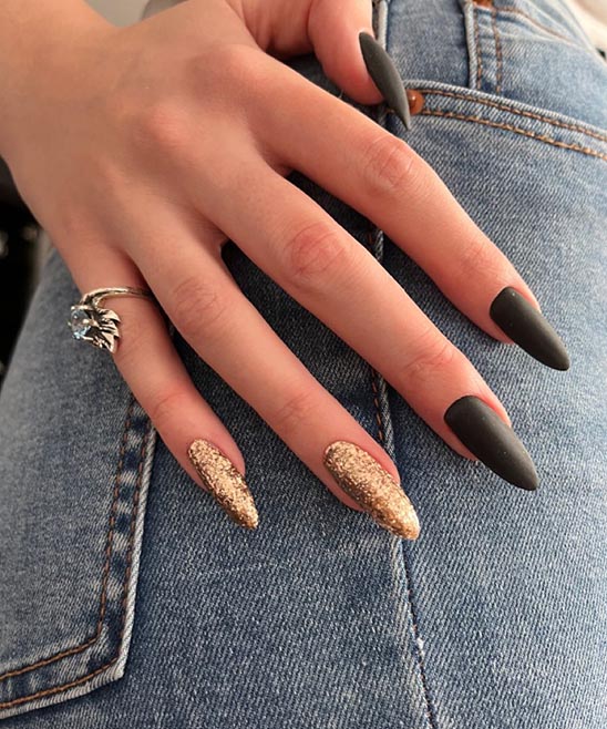 Matte Black and Gold Coffin Nails