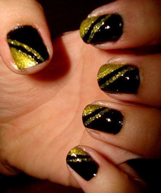 Matte Black and Gold Nails