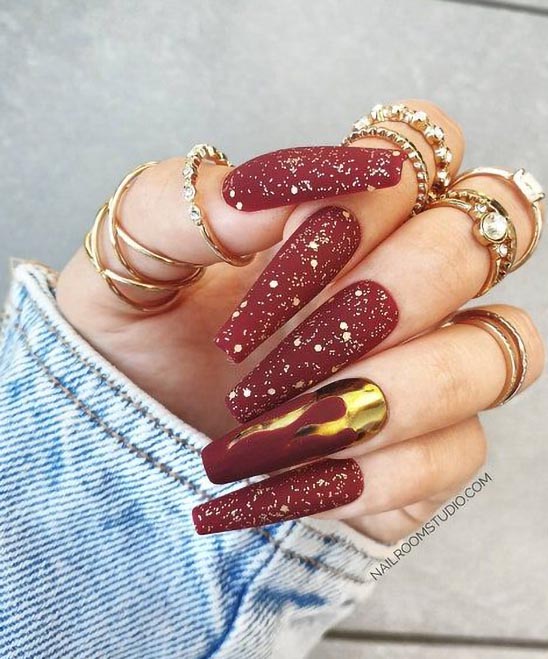 Matte Burgundy Coffin Nails