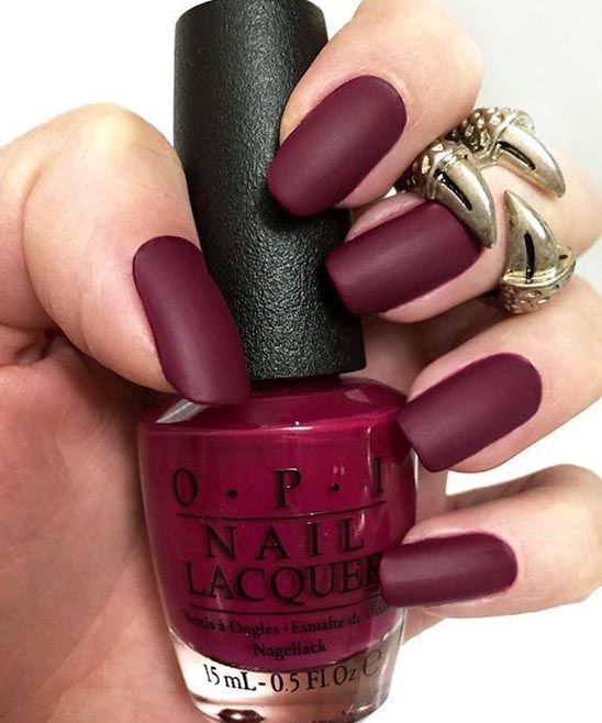 Matte Burgundy Nails With Design