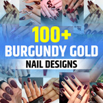 Matte Burgundy Nails With Gold