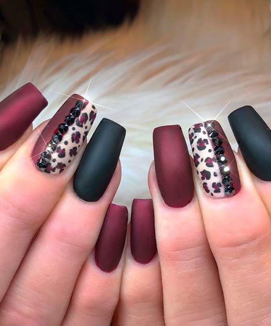 Matte Burgundy Nails With Gold Glitter