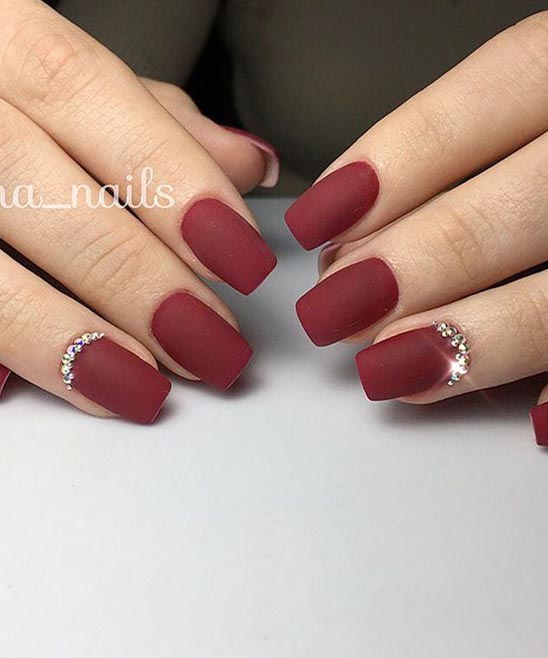 Matte Burgundy Nails With Gold Glitter