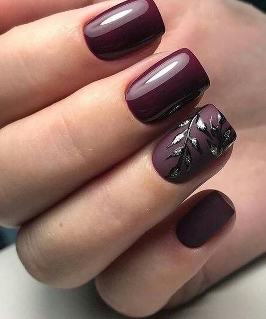 Matte Burgundy Nails With Gold