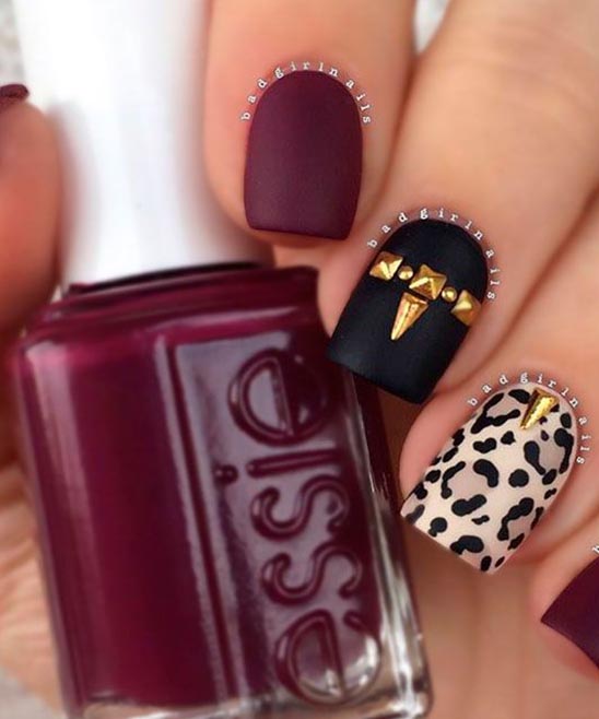 Matte Burgundy and Black Nails