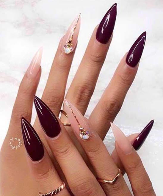 Matte Burgundy and Gold Nails