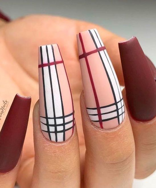 Matte Burgundy and Gold Nails