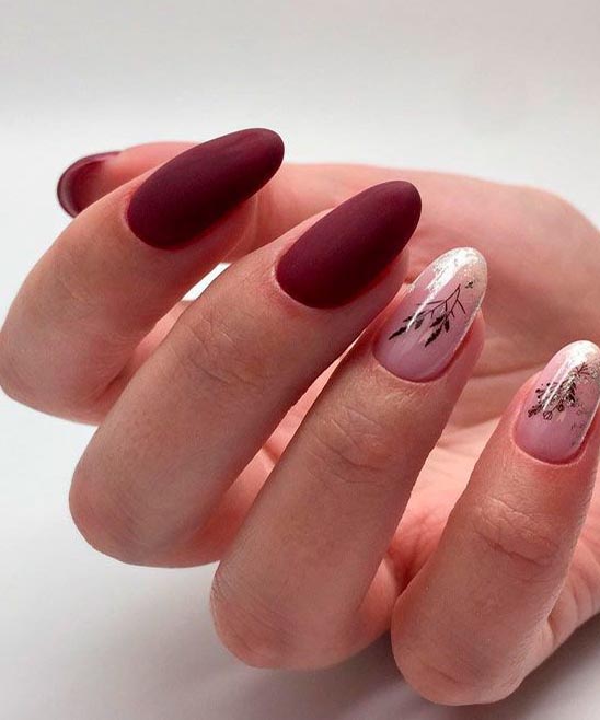 Matte Burgundy and Silver Nails