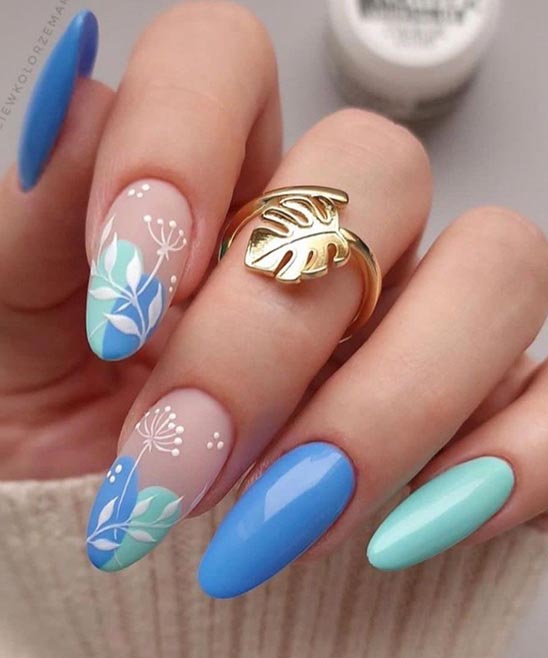 Mint Green Nails With Design