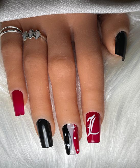 Nail Art Black White and Red