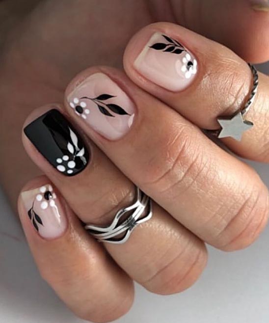 Nail Art Black and White Flowers