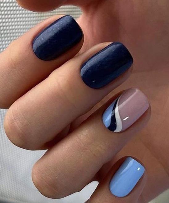 Nail Designs With Navy Blue and Silver