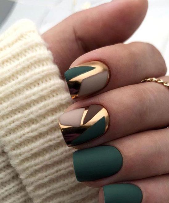 Nails Design Green and Gold