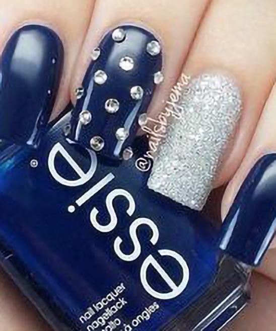 Navy Blue Silver and White Nail Designs