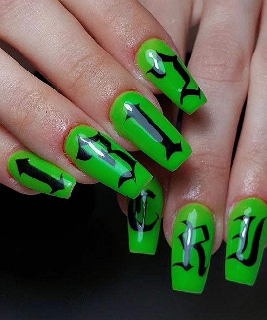 Neon Green Nails With Designs