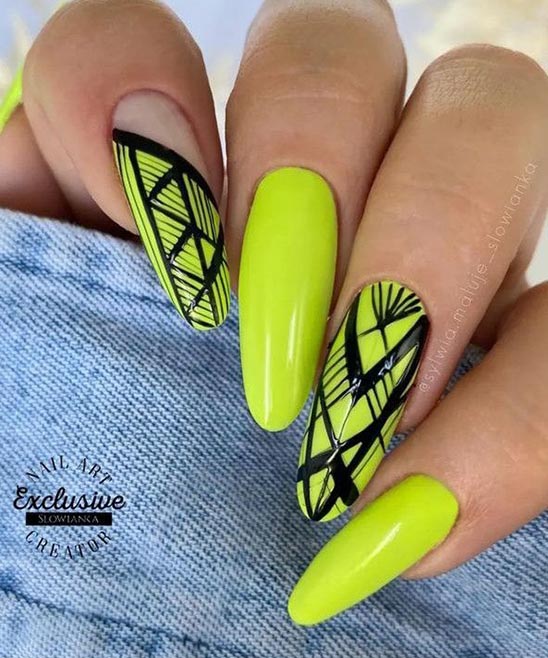 Neon Green and Black French Nail Designs