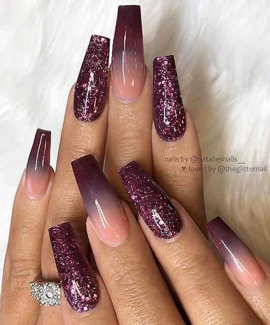 Ombre Burgundy and Black Nails