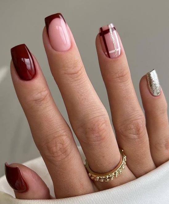 Ombre Nails Burgundy and Gold