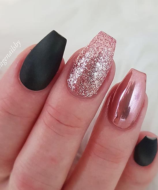 Pink Black and Rose Gold Nails