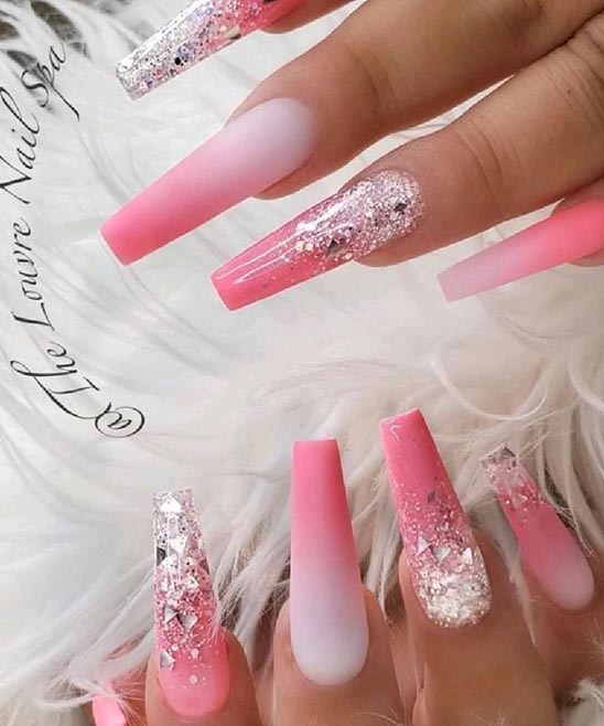 Pink Coffin Nails With Design