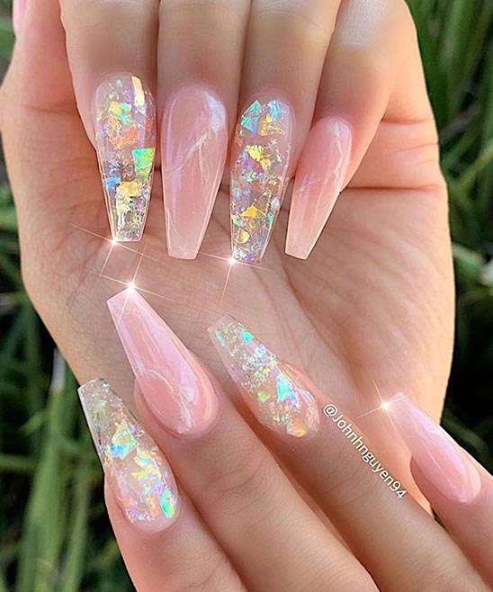 Pink Coffin Nails With Design