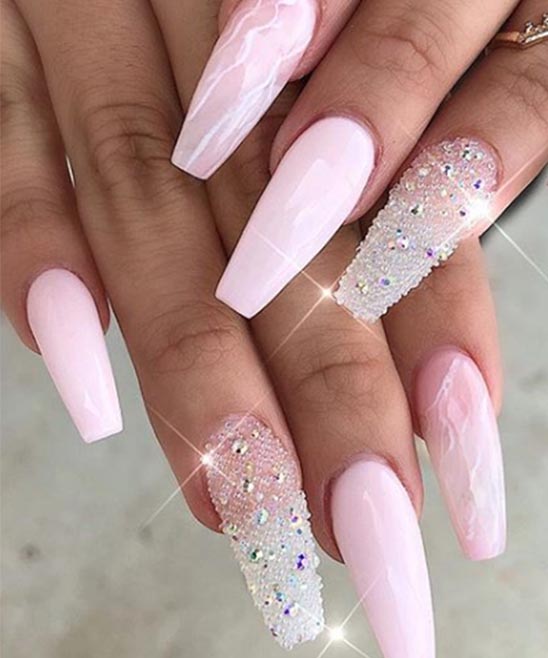 Pink Coffin Nails With Glitter