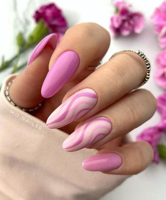 Pink Design Almond Nails